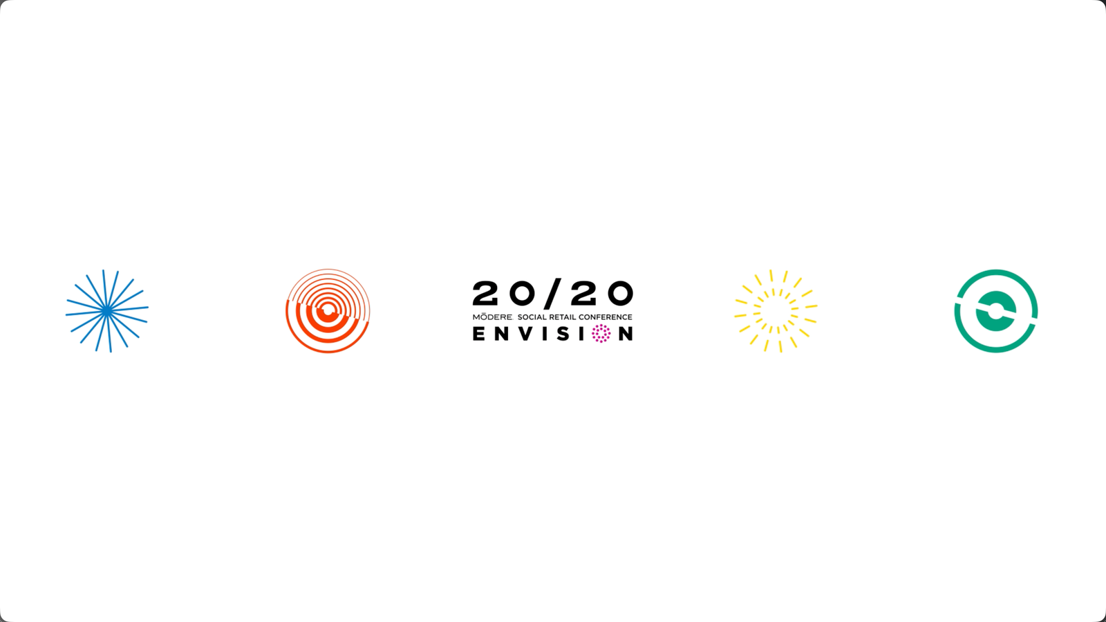 Modere 20/20 Envision Social Retail Conference logo flanked by four colorful icon marks